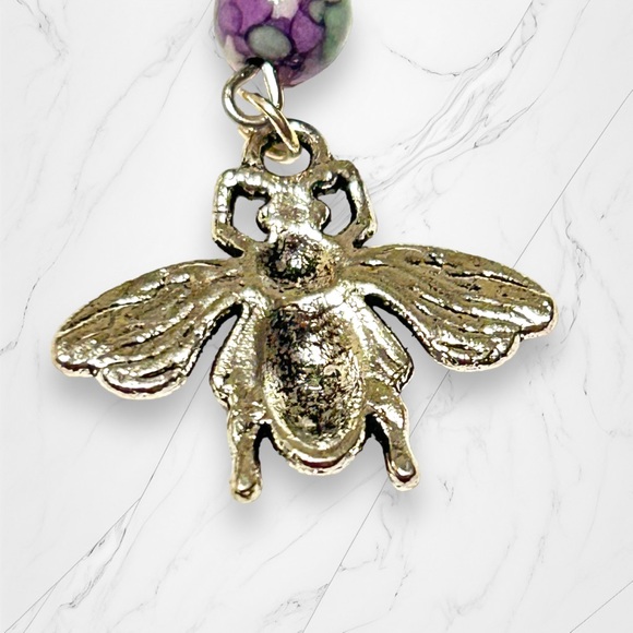 Hand Crafted Earrings Bumble Bee Dangle Silver Purple Mosaic Pierced Long - Picture 5 of 7